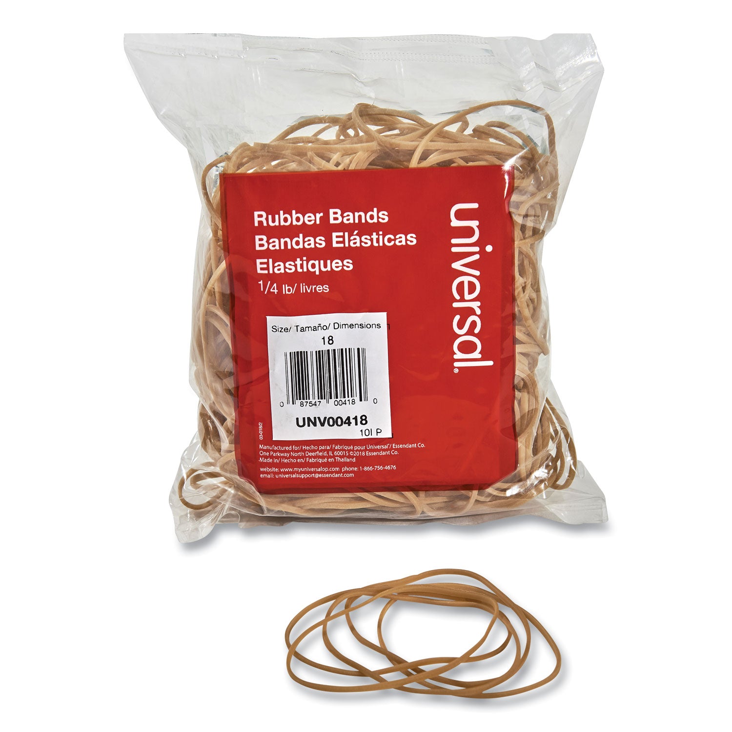 Universal Rubber Bands, Size 18, 0.04" Gauge, Beige, 4 oz Box, 400/Pack (00418)