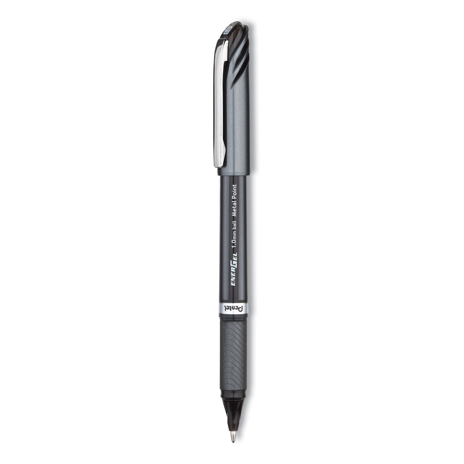 Pentel EnerGel NV Gel Pen, Stick, Bold 1 mm, Black Ink, Gray/Black Barrel, Dozen (BL30A)