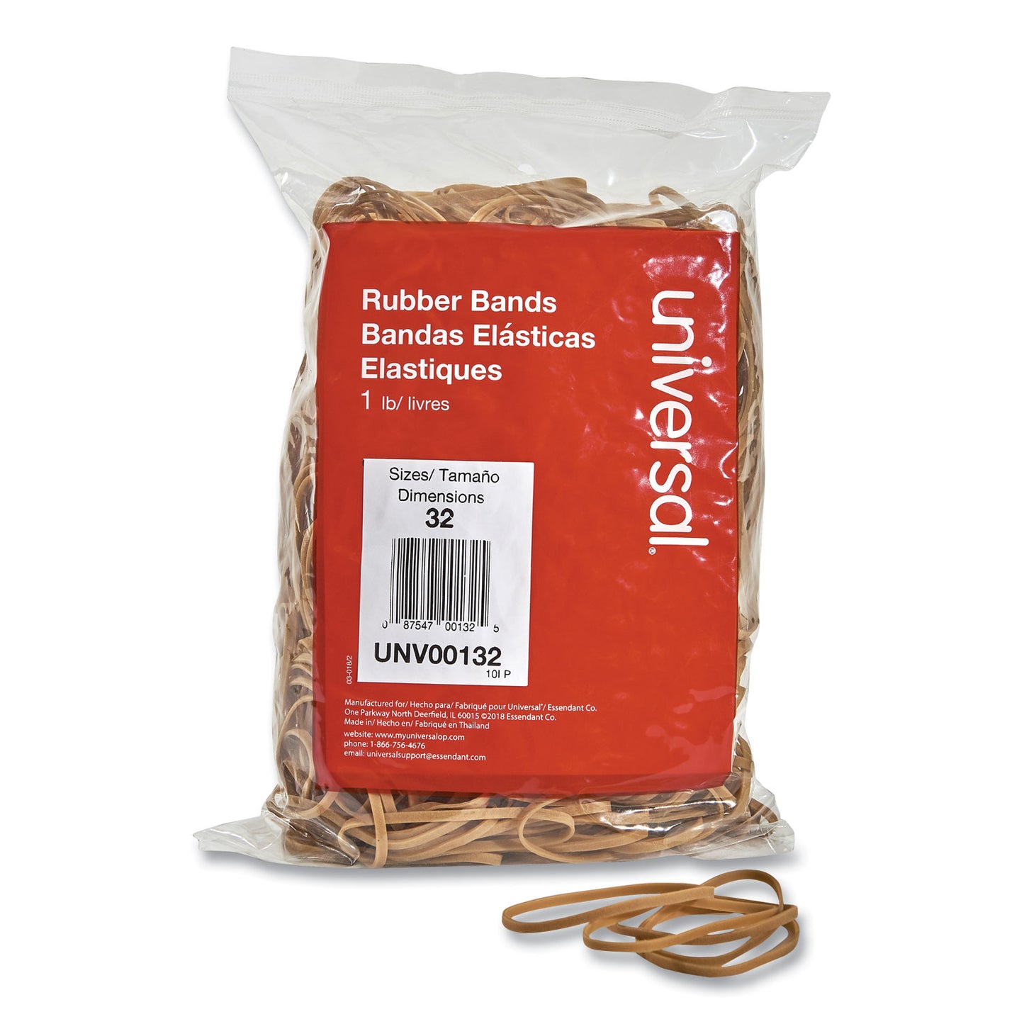 Universal Rubber Bands, Size 32, 0.04" Gauge, Beige, 1 lb Box, 820/Pack (00132)