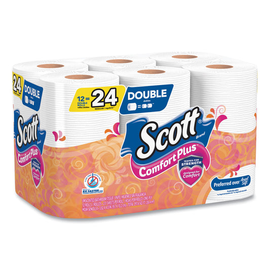 Scott ComfortPlus Toilet Paper, Double Roll, Bath Tissue, Septic Safe, 1-Ply, White, 231 Sheets/Roll, 12 Rolls/Pack, 4 Packs/Carton (47618)