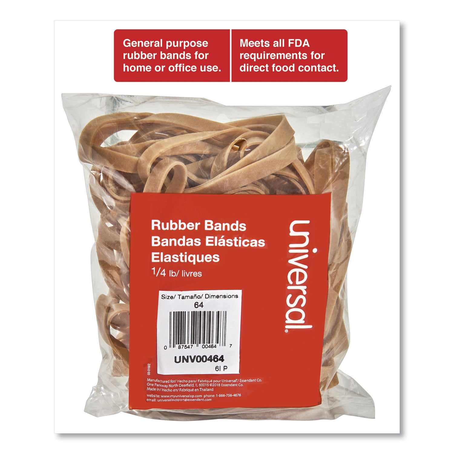 Universal Rubber Bands, Size 64, 0.04" Gauge, Beige, 4 oz Box, 80/Pack (00464)