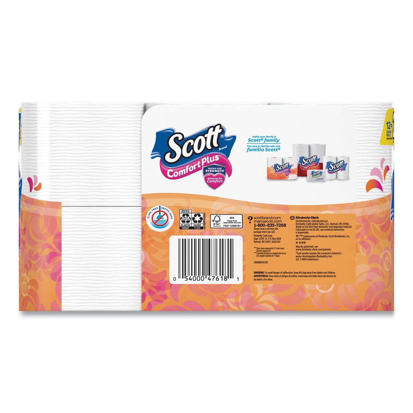 Scott ComfortPlus Toilet Paper, Double Roll, Bath Tissue, Septic Safe, 1-Ply, White, 231 Sheets/Roll, 12 Rolls/Pack, 4 Packs/Carton (47618)