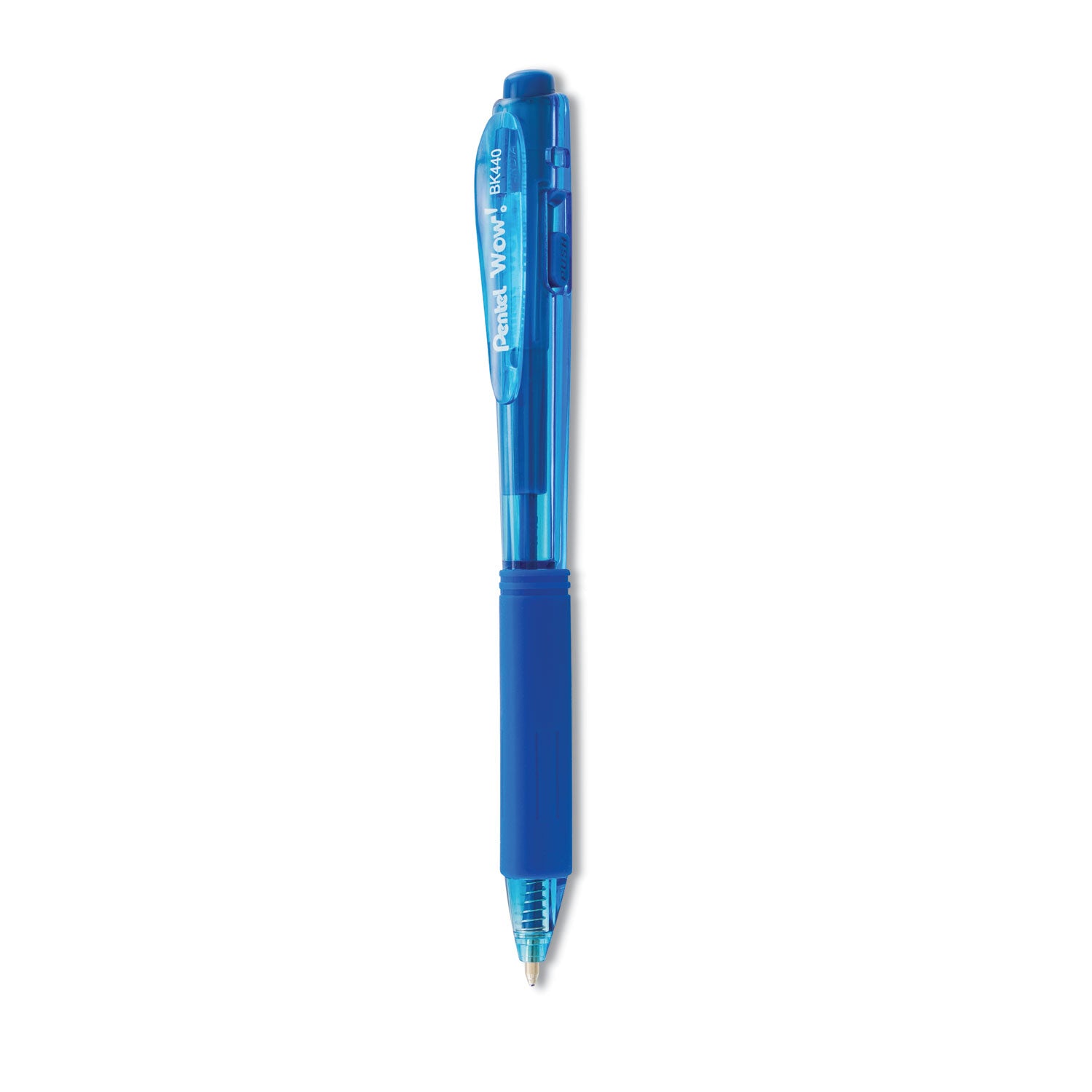 Pentel WOW! Ballpoint Pen, Retractable, Medium 1 mm, Blue Ink, Translucent Blue/Blue Barrel, Dozen (BK440C)