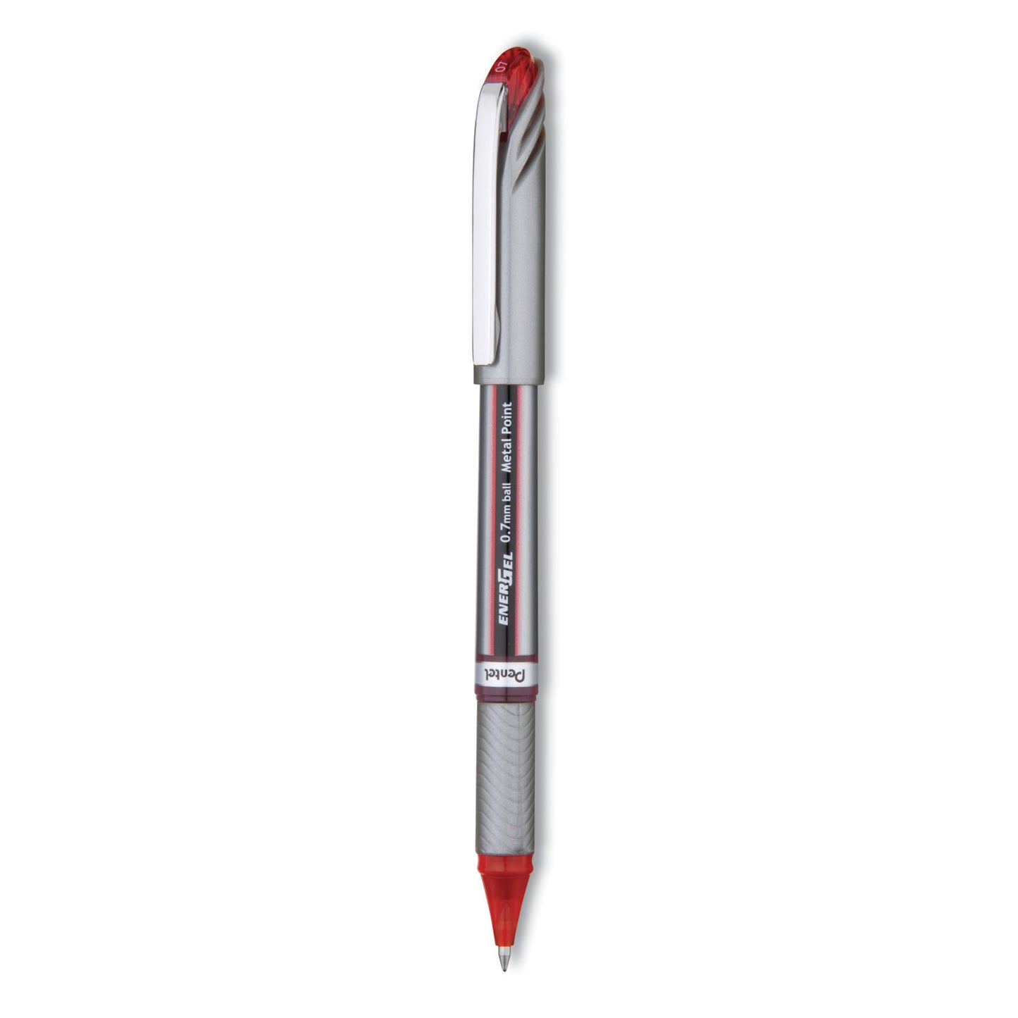 Pentel EnerGel NV Gel Pen, Stick, Medium 0.7 mm, Red Ink, Gray/Black/Red Barrel, Dozen (BL27B)