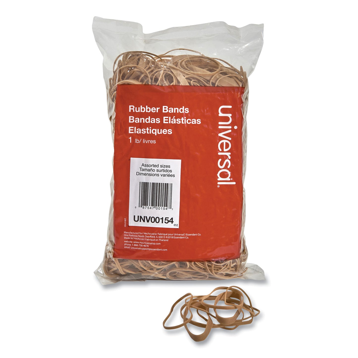 Universal Rubber Bands, Size 54 (Assorted), Assorted Gauges, Beige, 1 lb Box (00154)