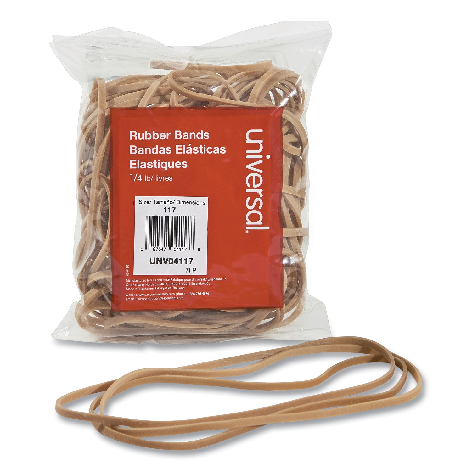 Universal Rubber Bands, Size 117, 0.06" Gauge, Beige, 4 oz Box, 50/Pack (04117)