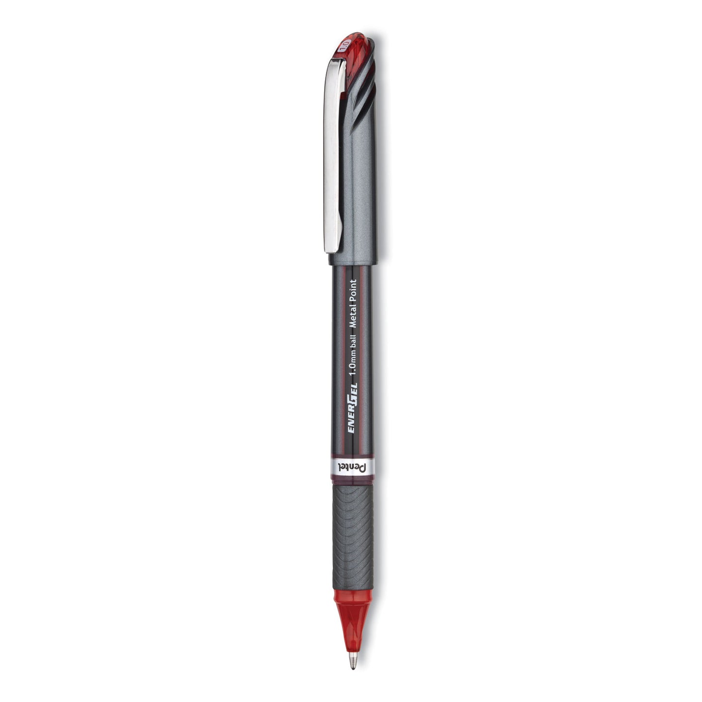 Pentel EnerGel NV Gel Pen, Stick, Bold 1 mm, Red Ink, Gray/Red Barrel, Dozen (BL30B)