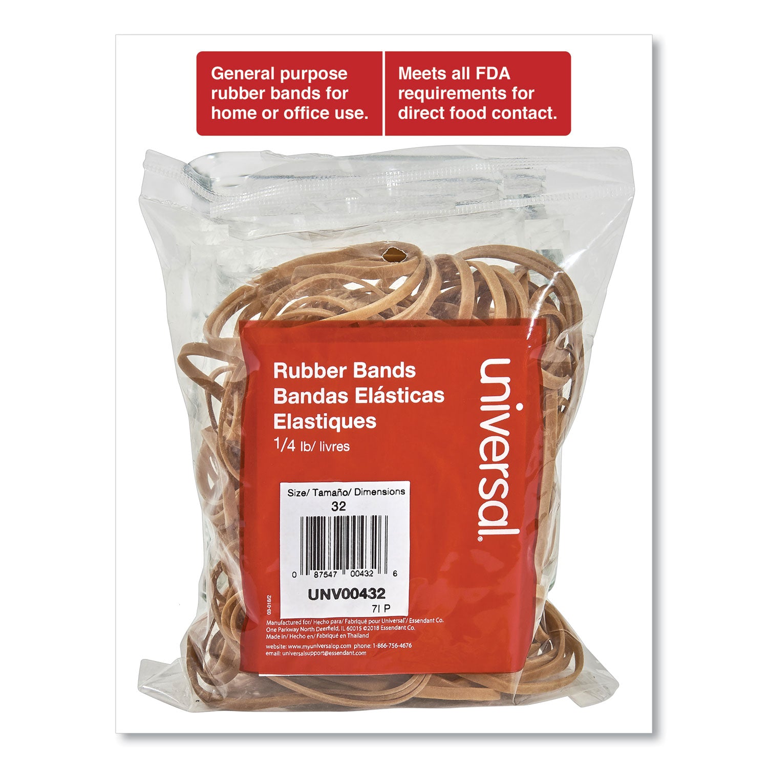 Universal Rubber Bands, Size 32, 0.04" Gauge, Beige, 4 oz Box, 205/Pack (00432)