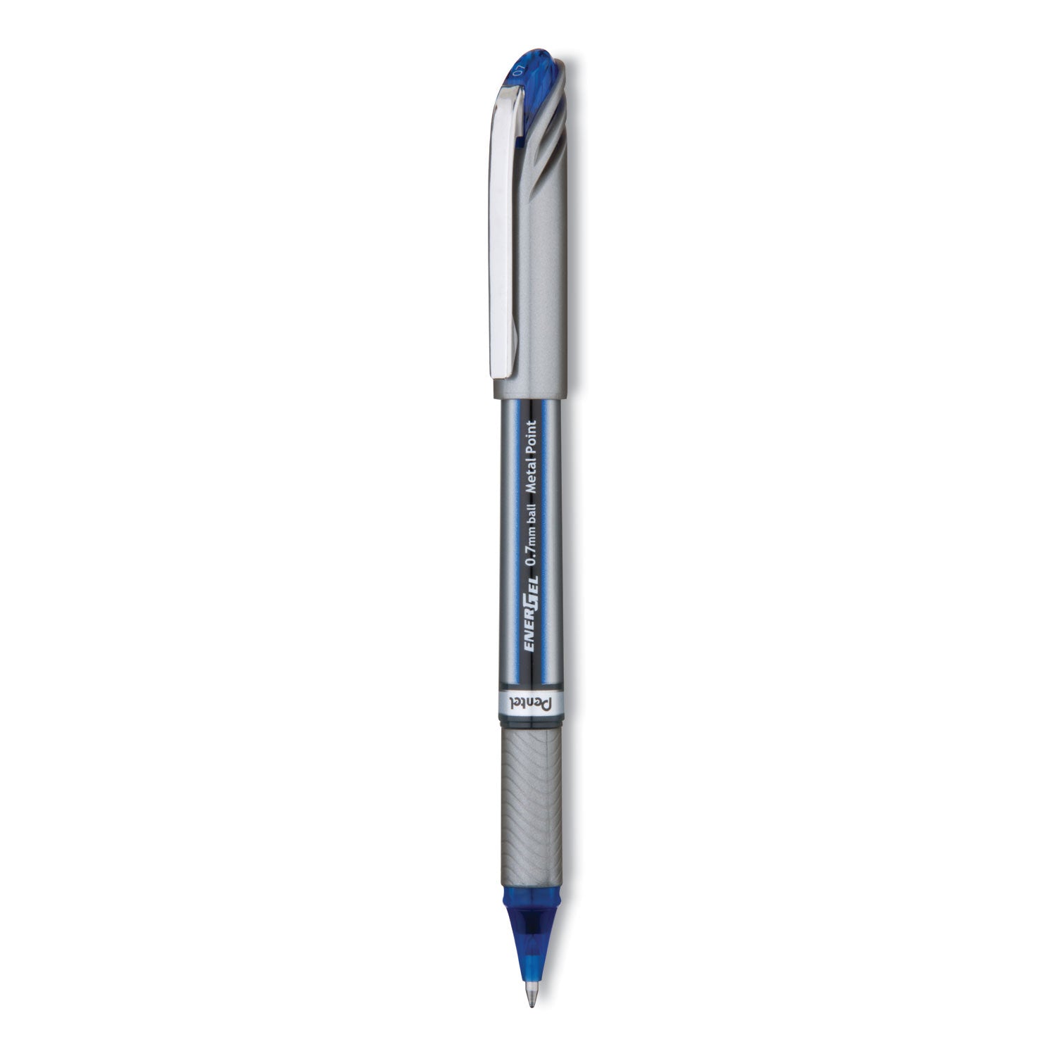 Pentel EnerGel NV Gel Pen, Stick, Medium 0.7 mm, Blue Ink, Gray/Black/Blue Barrel, Dozen (BL27C)