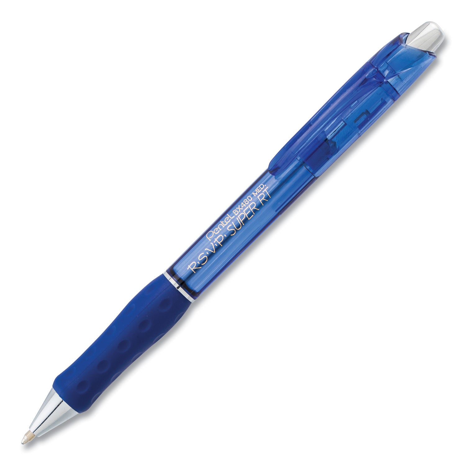 Pentel R.S.V.P. Super RT Ballpoint Pen, Retractable, Medium 1 mm, Blue Ink, Translucent Blue/Blue Barrel, Dozen (BX480C)