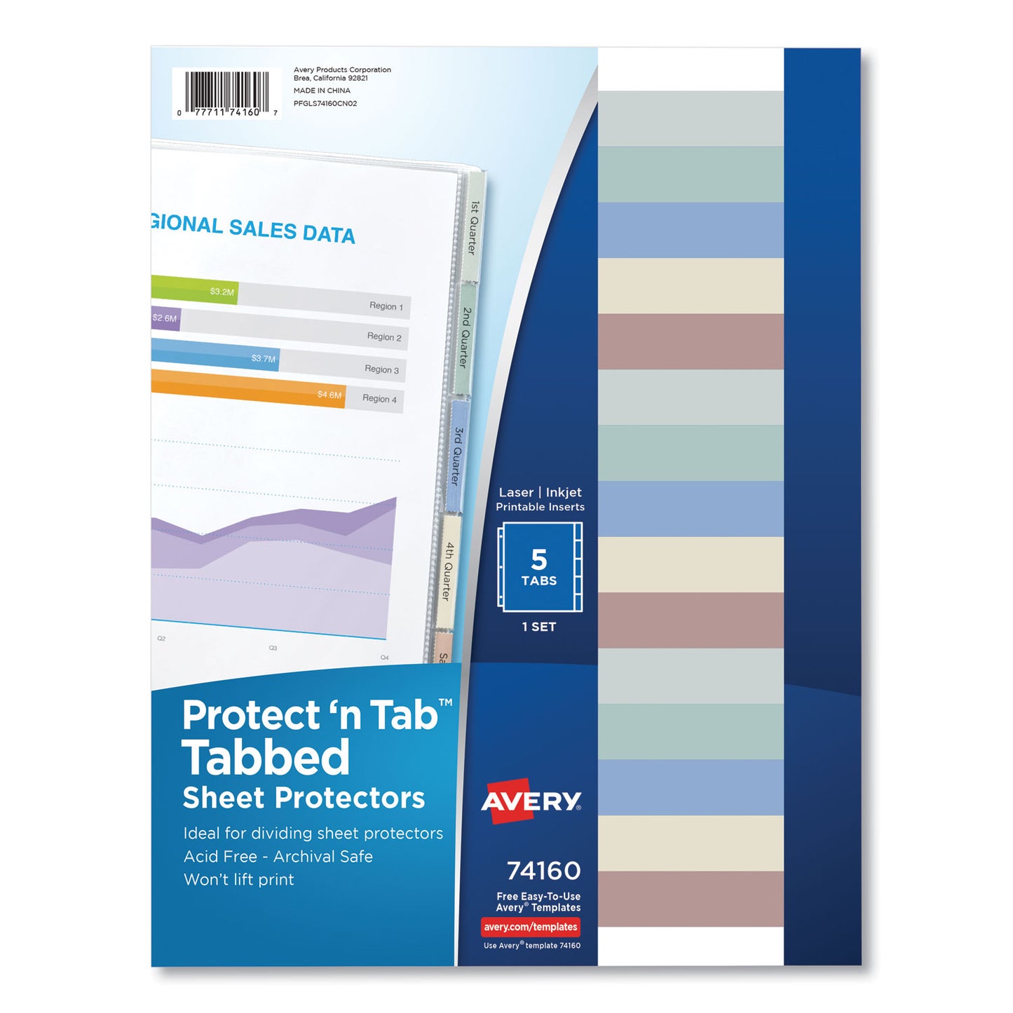 Avery Protect 'n Tab Top-Load Clear Sheet Protectors w/Five Tabs, Letter (74160)