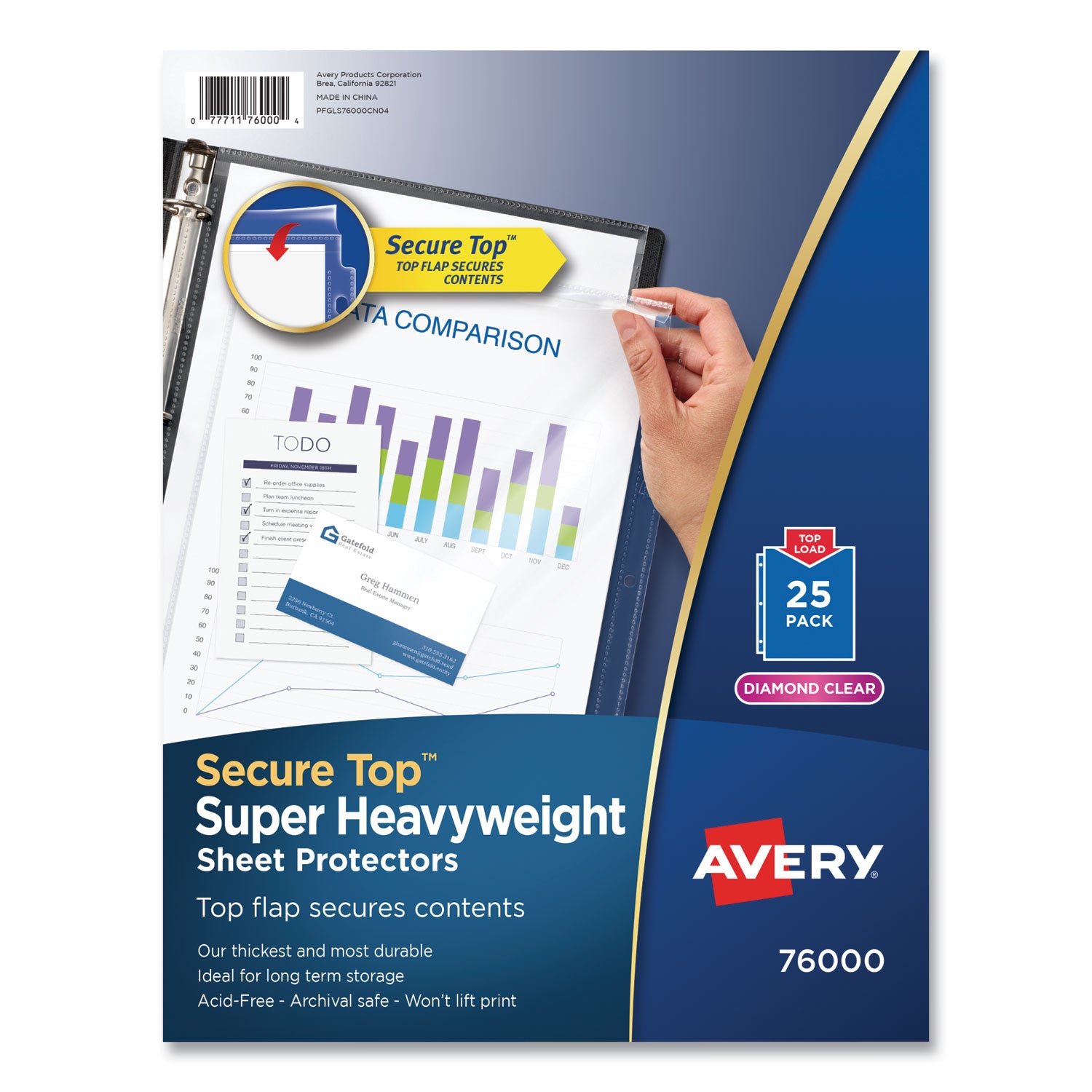 Avery Secure Top Sheet Protectors, Super Heavy Gauge, Letter, Diamond Clear, 25/Pack (76000)