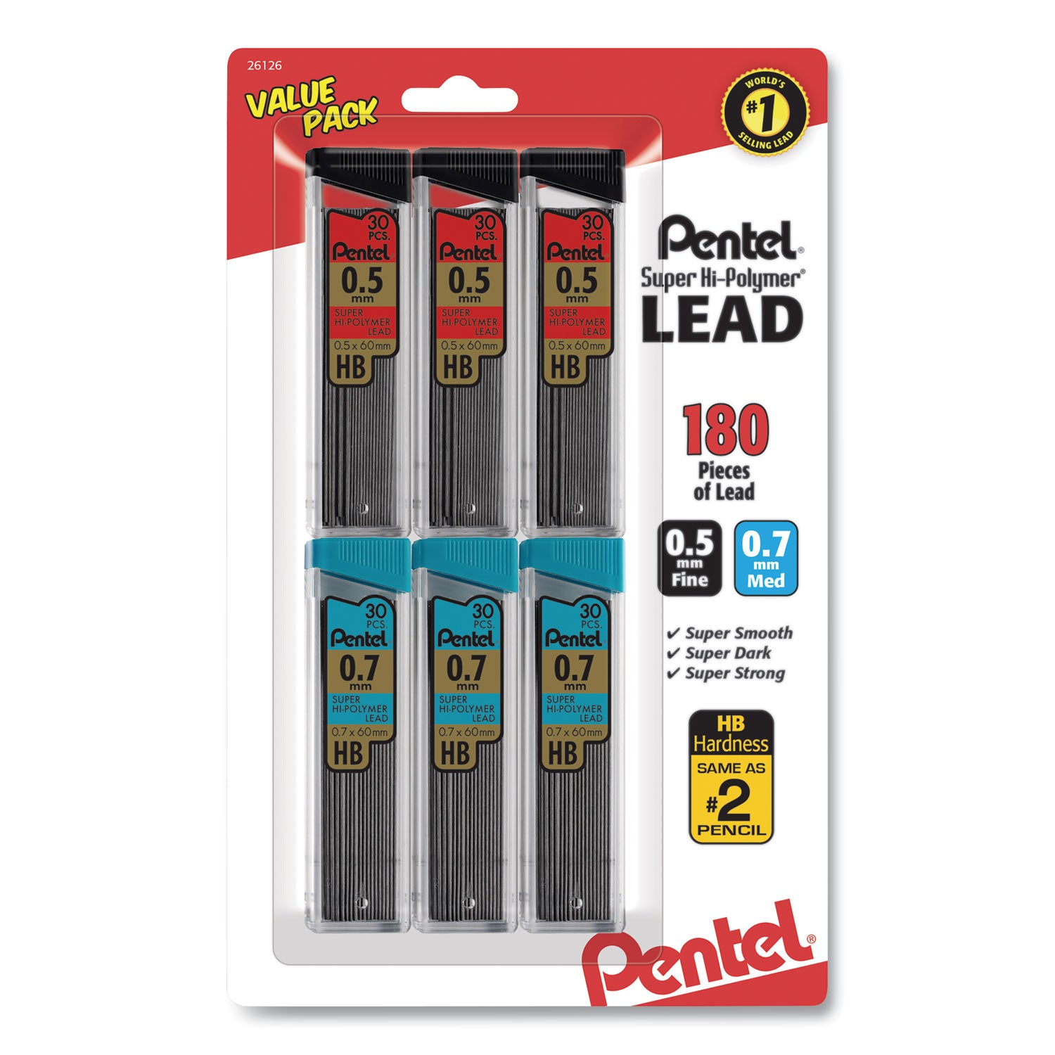 Pentel Super Hi-Polymer Lead Refill Value Pack, 0.5 mm