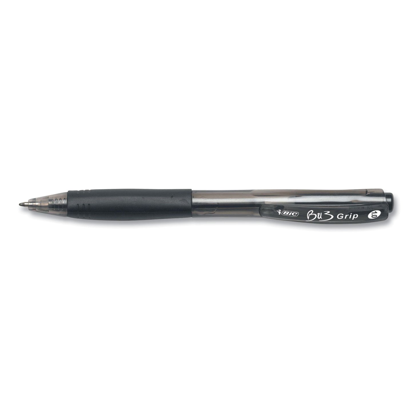 BIC BU3 Ballpoint Pen, Retractable, Medium 1 mm, Black Ink, Smoke/Black Barrel, 18/Pack (BU3P18BLK)