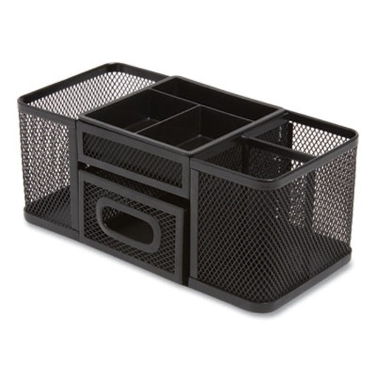 TRU RED Seven Compartment Wire Mesh Accessory Holder, 4.45 x 9.33 x 3.86, Black (24402454)