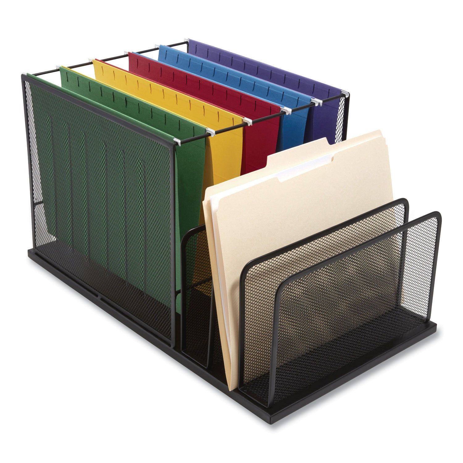 TRU RED Wire Mesh Combination Organizer, Incline Sorter/Hanging File, 4 Sections, Letter-Size, 11.81 x 20.28 x 11.81, Matte Black (24402447)