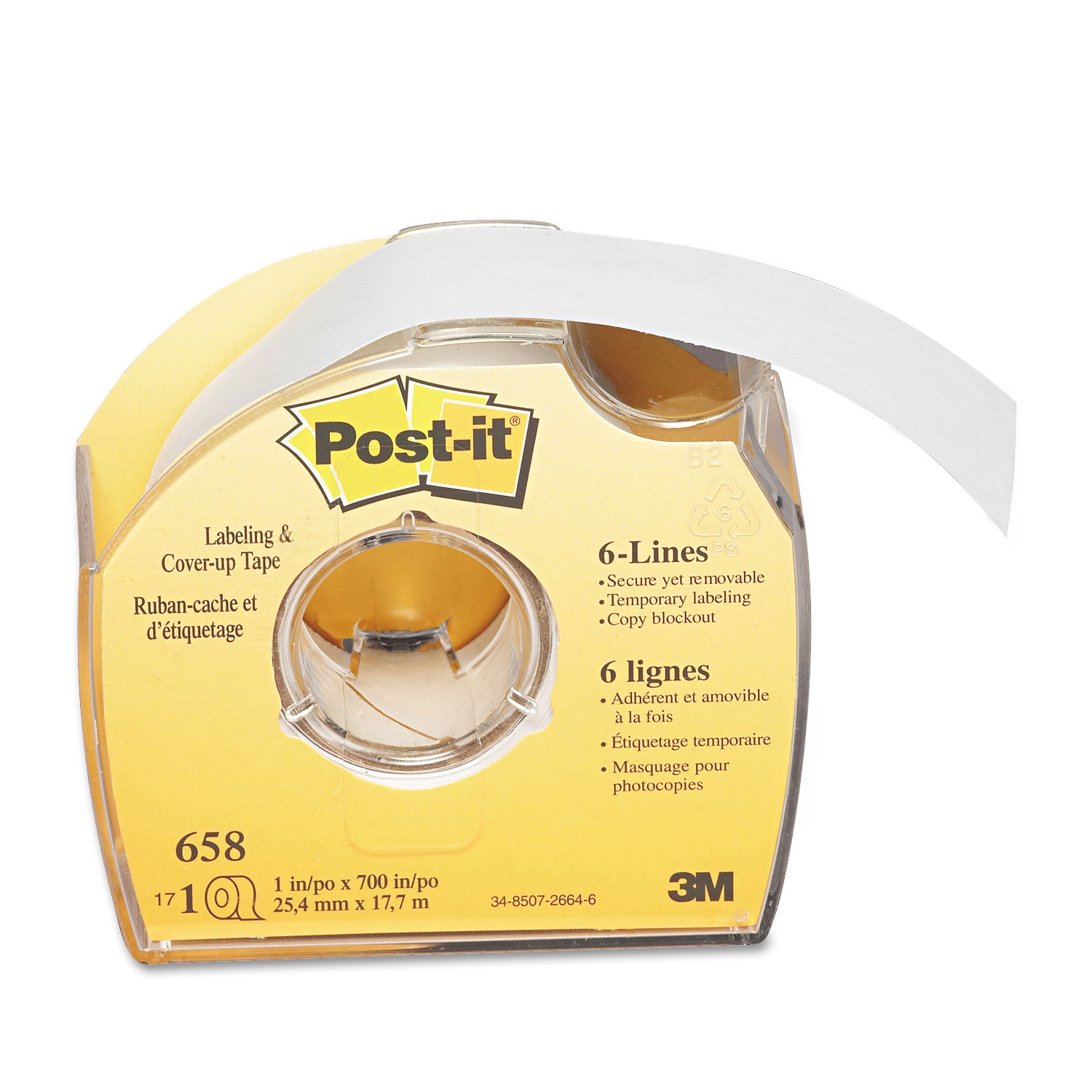 Post-it Labeling and Cover-Up Tape, Non-Refillable, Clear Applicator, 1" x 700" (658)