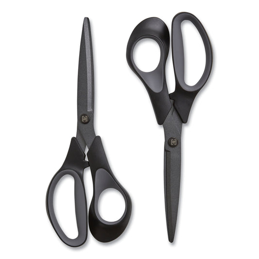 TRU RED Non-Stick Titanium-Coated Scissors, 8" Long, 3.86" Cut Length, Straight Black/Gray Handle, Charcoal Black Blades, 2/Pack (24380507)