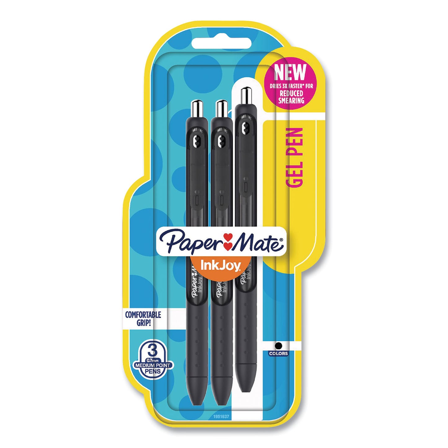 Paper Mate InkJoy Gel Pen, Retractable, Medium 0.7 mm, Black Ink, Black/Smoke Barrel, 3/Pack (1951637)