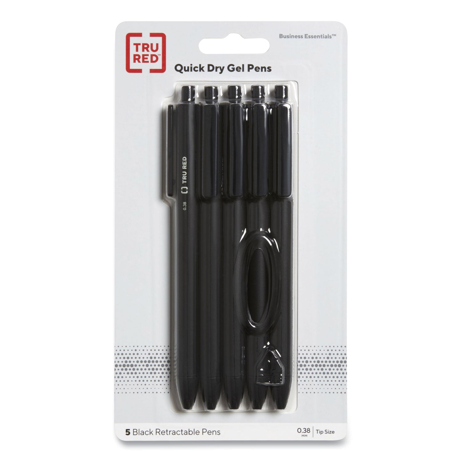 TRU RED Quick Dry Gel Pen, Retractable, Extra-Fine 0.38 mm, Black Ink, Black Barrel, 5/Pack (24399731)