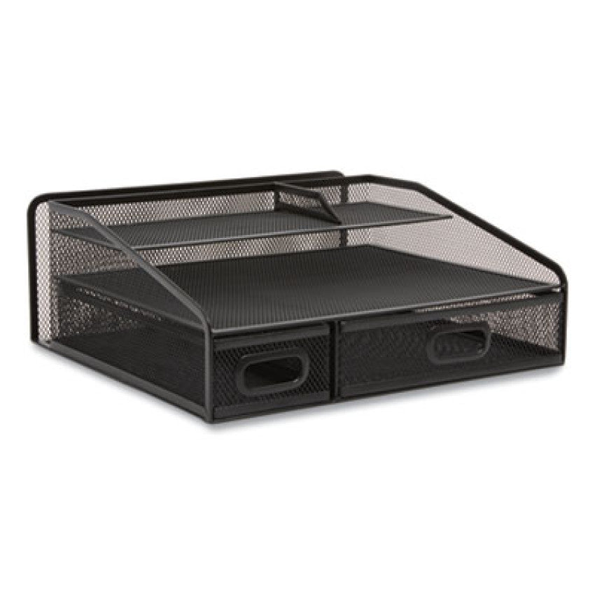 TRU RED Six Compartment Wire Mesh Accessory Holder, 2 Drawers, 12.91 x 12.01 x 5.43, Black (24402483)