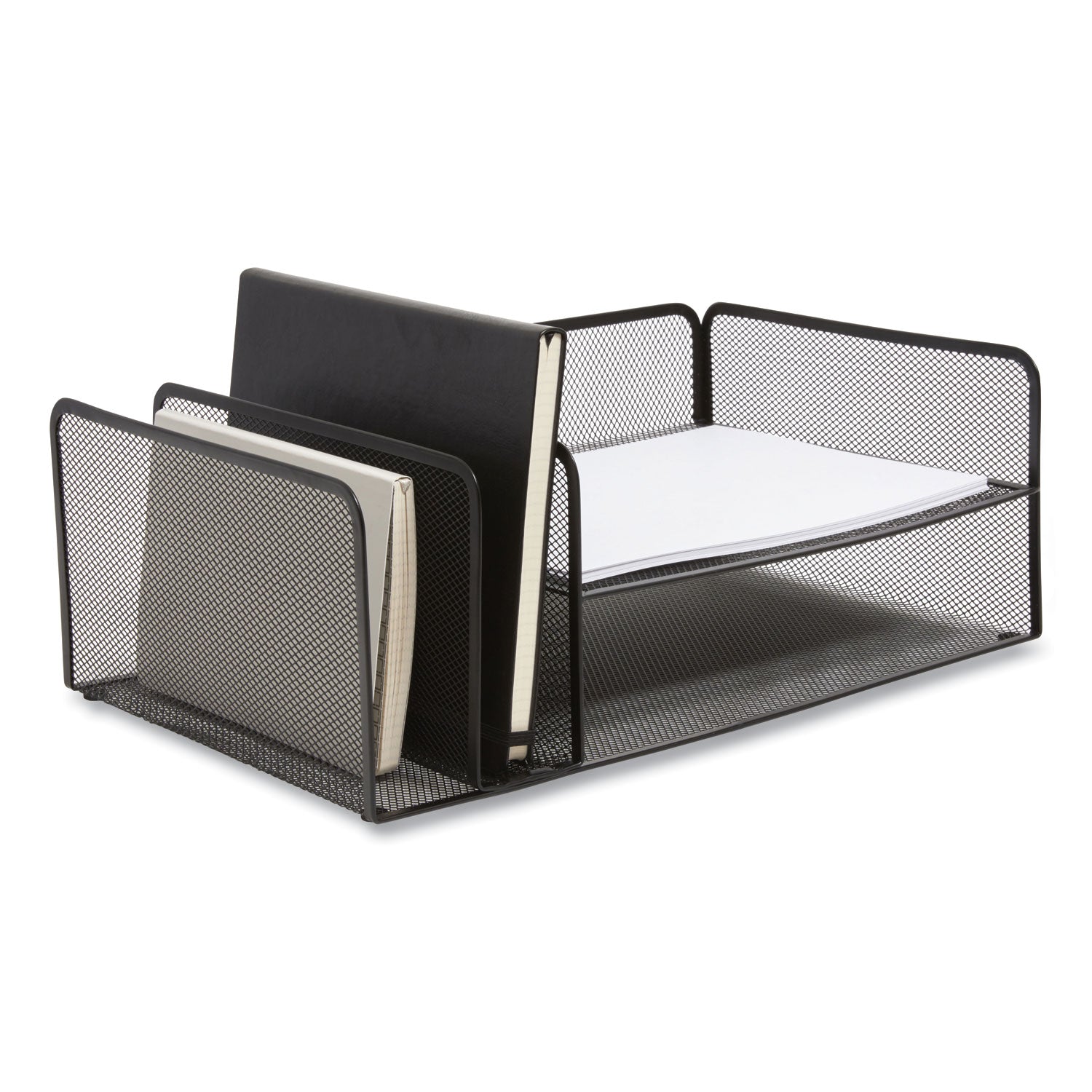 TRU RED Wire Mesh Combination Organizer, Vertical/Horizontal, 4 Sections, Letter-Size, 11.2 x 17.4 x 6.54, Matte Black (24402476)