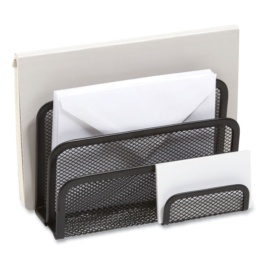 TRU RED Wire Mesh Mail Sorter with Business Card Holder, 4 Sections, #6 1/4 to #16 Envelopes, 5.59 x 3.93 x 7.55, Matte Black (24402451)