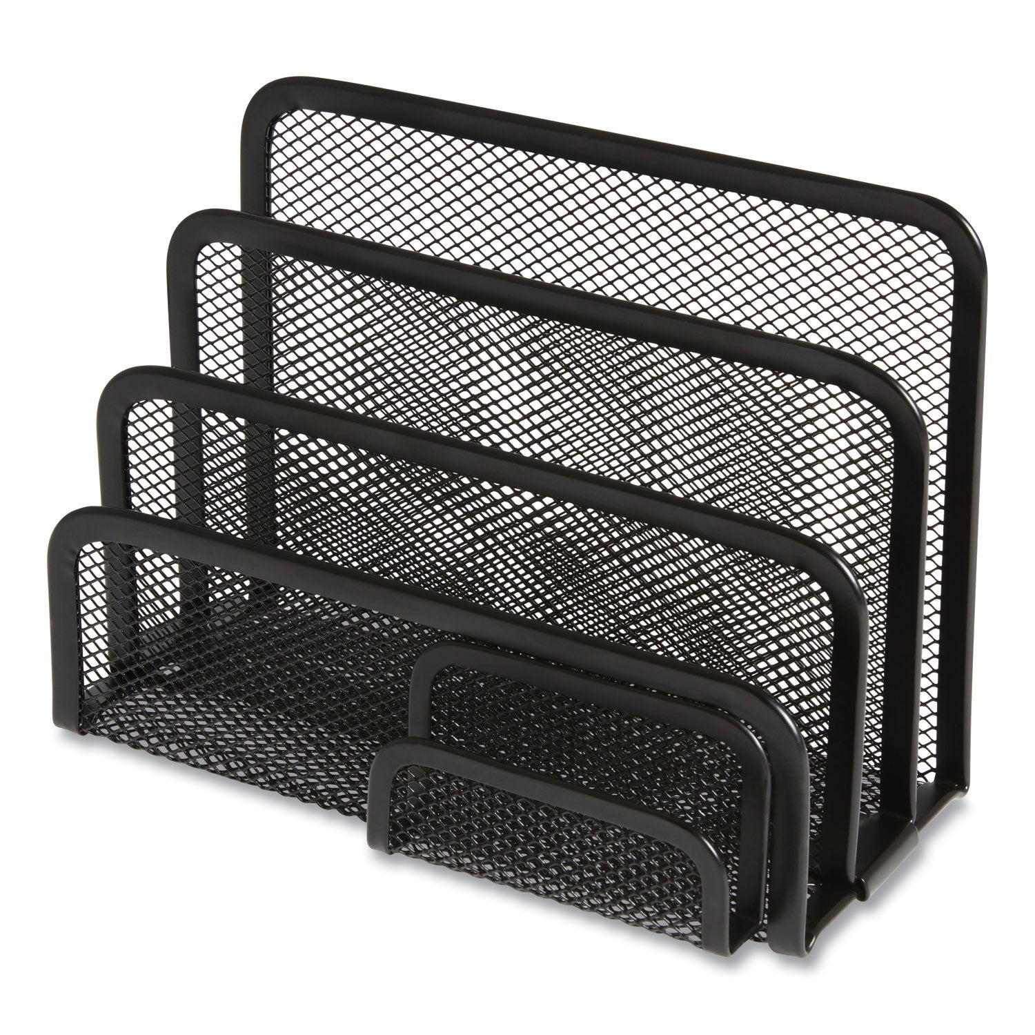 TRU RED Wire Mesh Mail Sorter with Business Card Holder, 4 Sections, #6 1/4 to #16 Envelopes, 5.59 x 3.93 x 7.55, Matte Black (24402451)