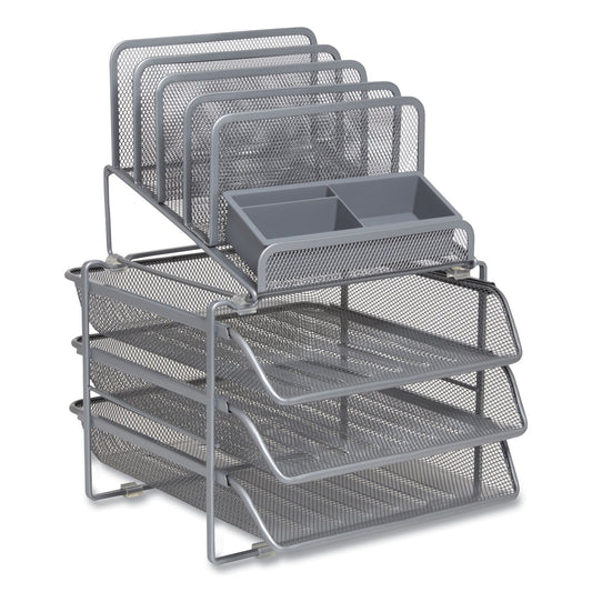 TRU RED All-in-One Wire Mesh Organizer, 10 Sections, Letter-Size, 11.61 x 13.11 x 8.86, Silver (24402498)