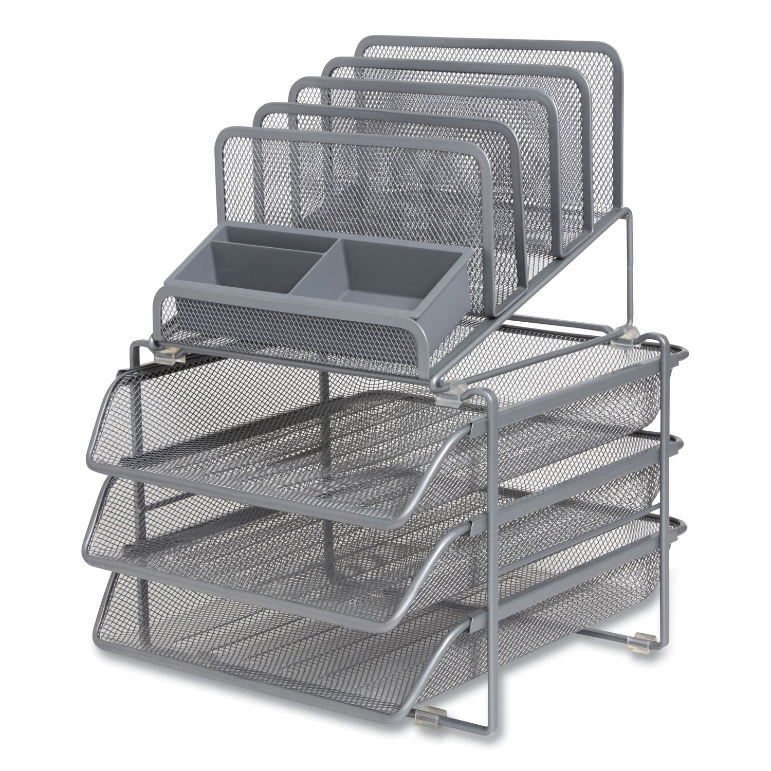 TRU RED All-in-One Wire Mesh Organizer, 10 Sections, Letter-Size, 11.61 x 13.11 x 8.86, Silver (24402498)