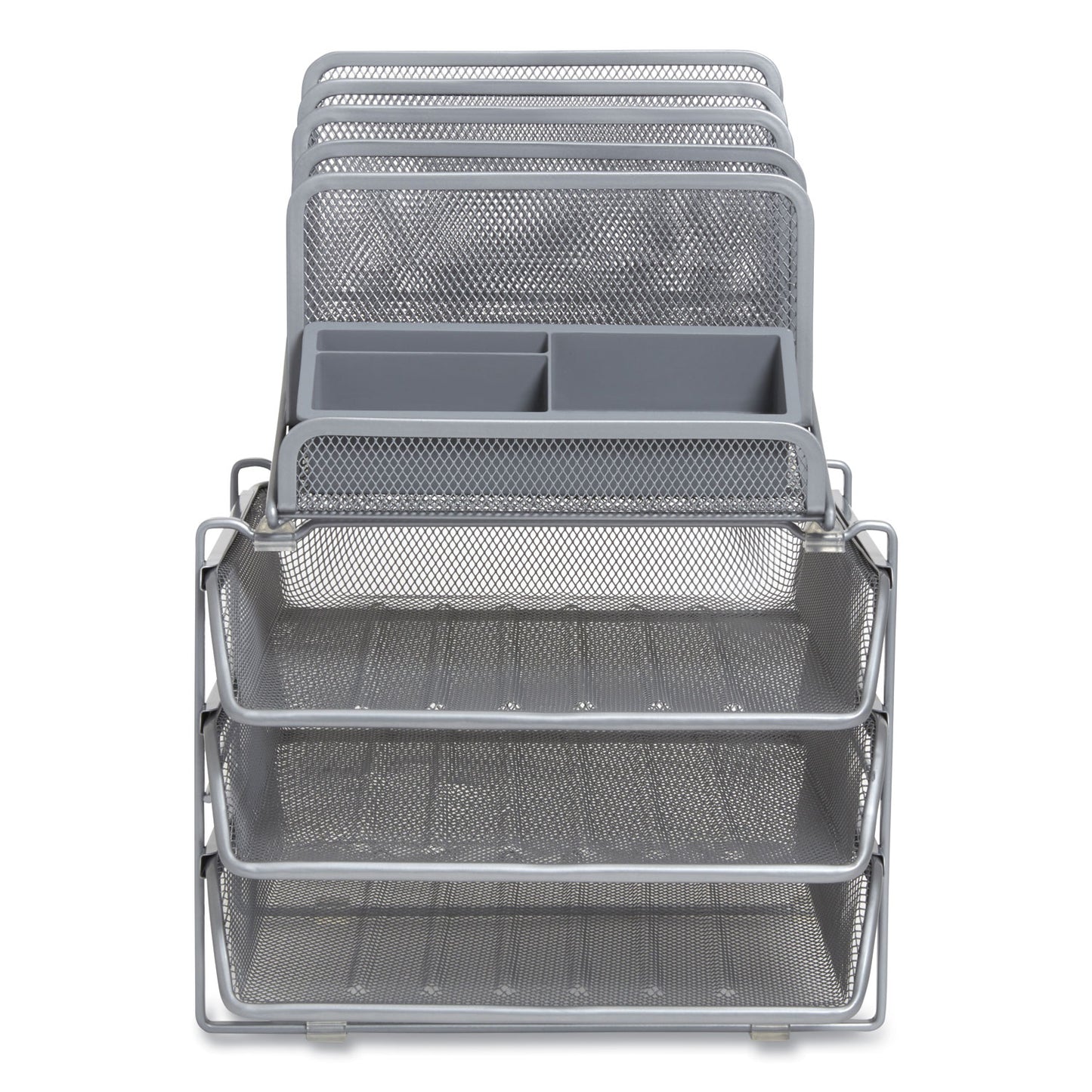 TRU RED All-in-One Wire Mesh Organizer, 10 Sections, Letter-Size, 11.61 x 13.11 x 8.86, Silver (24402498)