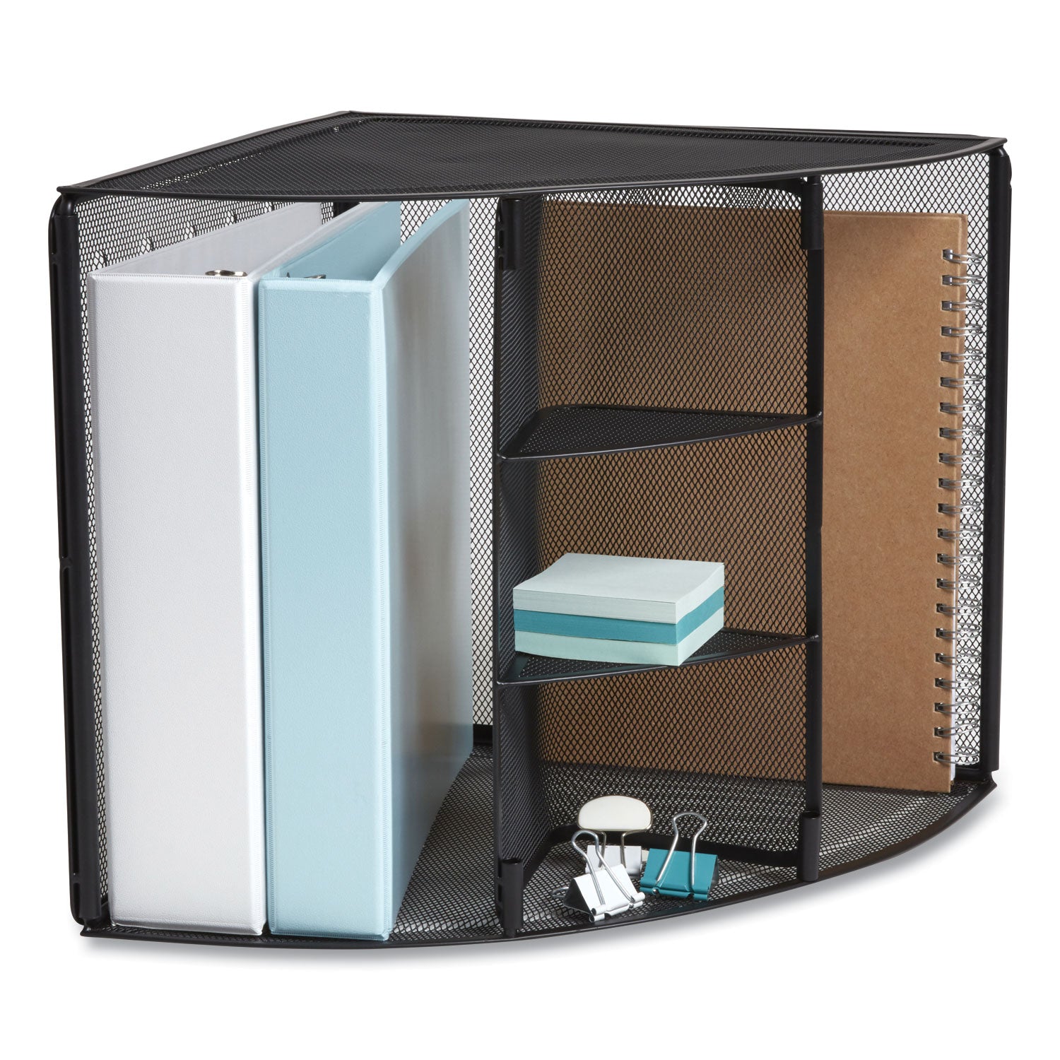 TRU RED Wire Mesh Corner Organizer, Four Sections, 5.28 x 14.17 x 19.37, Black (24404806)