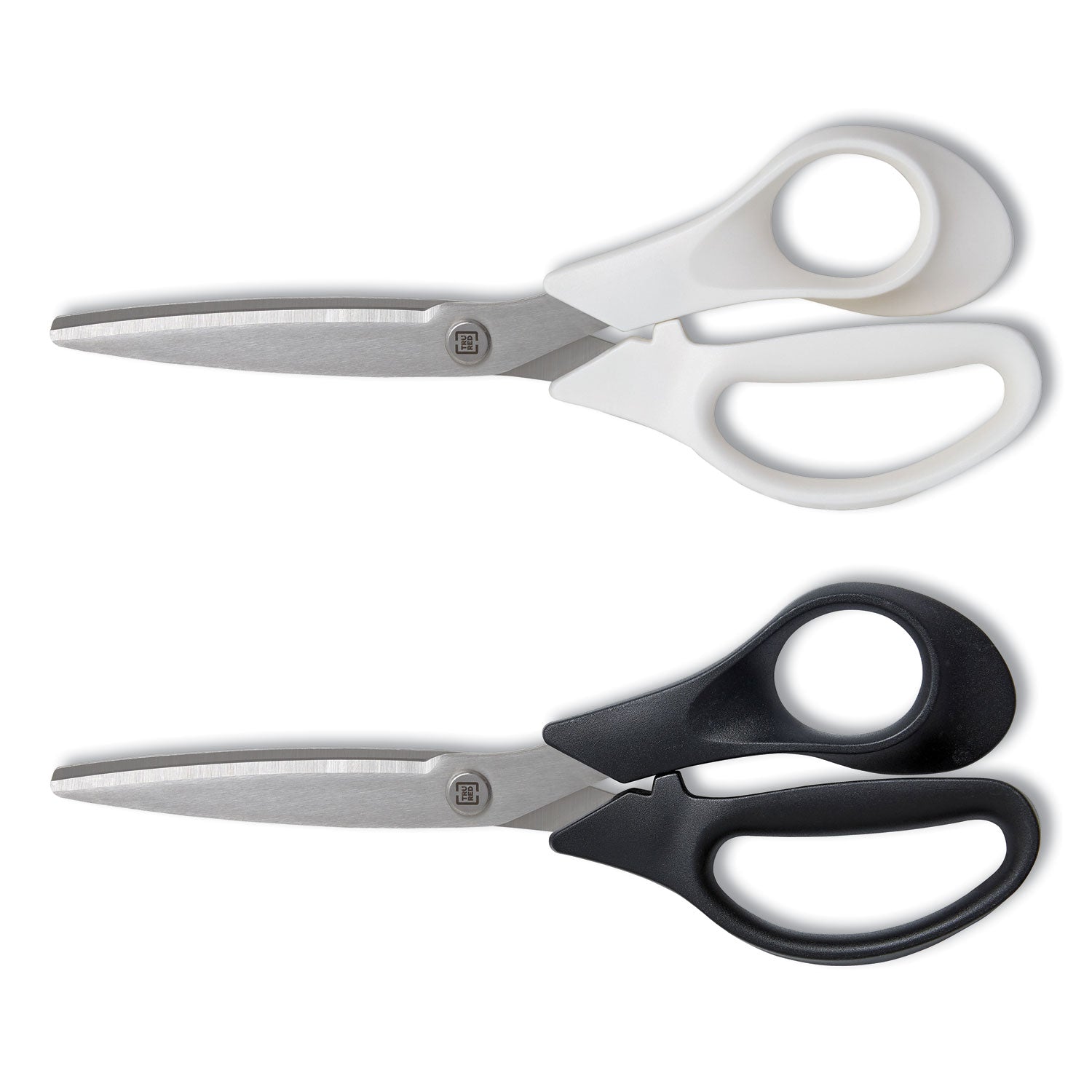 TRU RED Stainless Steel Scissors, 8" Long, 3.58" Cut Length, Straight Assorted Color Handles, 2/Pack (24380494)