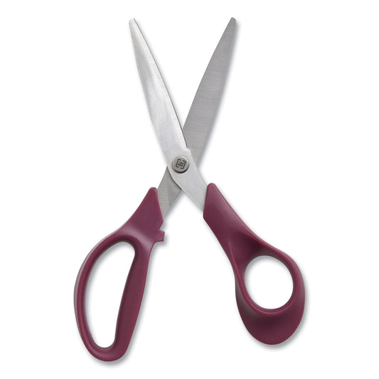 TRU RED Stainless Steel Scissors, 8" Long, 3.58" Cut Length, Straight Purple Handle (24380504)