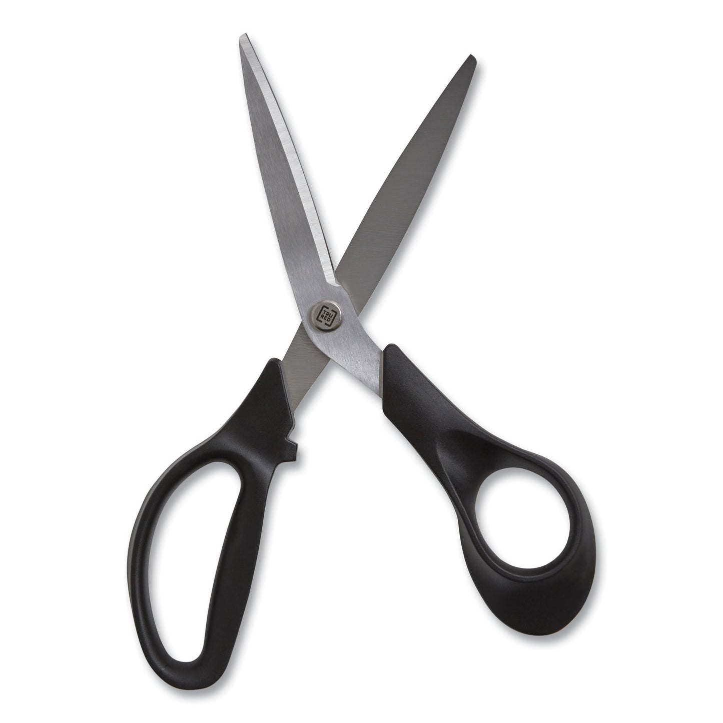 TRU RED Stainless Steel Scissors, 8" Long, 3.58" Cut Length, Offset Black Handle (24380513)