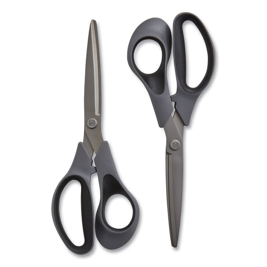 TRU RED Non-Stick Titanium-Coated Scissors, 8" Long, 3.86" Cut Length, Straight Gray/Black Handle, Gun-Metal Gray Blades, 2/Pack (24380514)