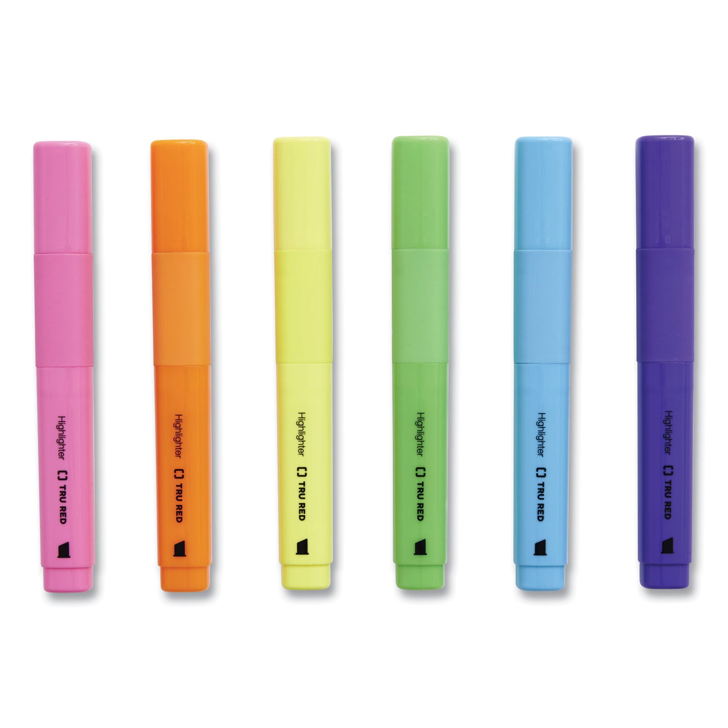 TRU RED Tank Style Chisel Tip Highlighter, Assorted Ink Colors, Chisel Tip, Assorted Barrel Colors, 12/Pack (24376663)