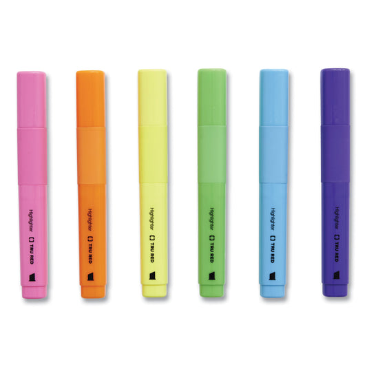 TRU RED Tank Style Chisel Tip Highlighter, Assorted Ink Colors, Chisel Tip, Assorted Barrel Colors, 12/Pack (24376663)