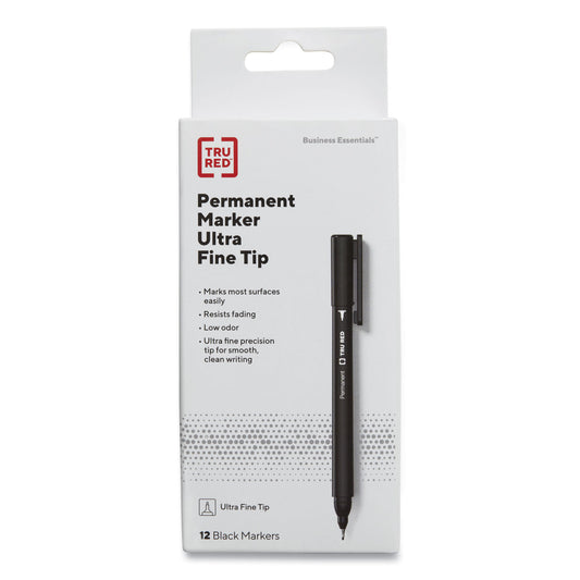 TRU RED Permanent Marker, Tank-Style, Medium Chisel Tip, Black, 5/Pack (24376594)