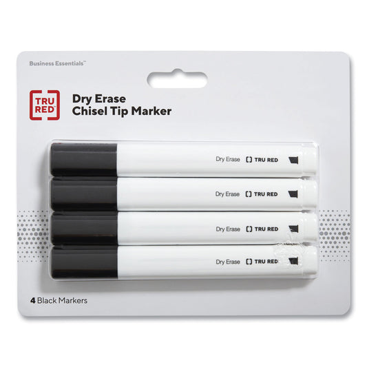 TRU RED Dry Erase Marker, Tank-Style, Medium Chisel Tip, Black, 4/Pack (24376614)