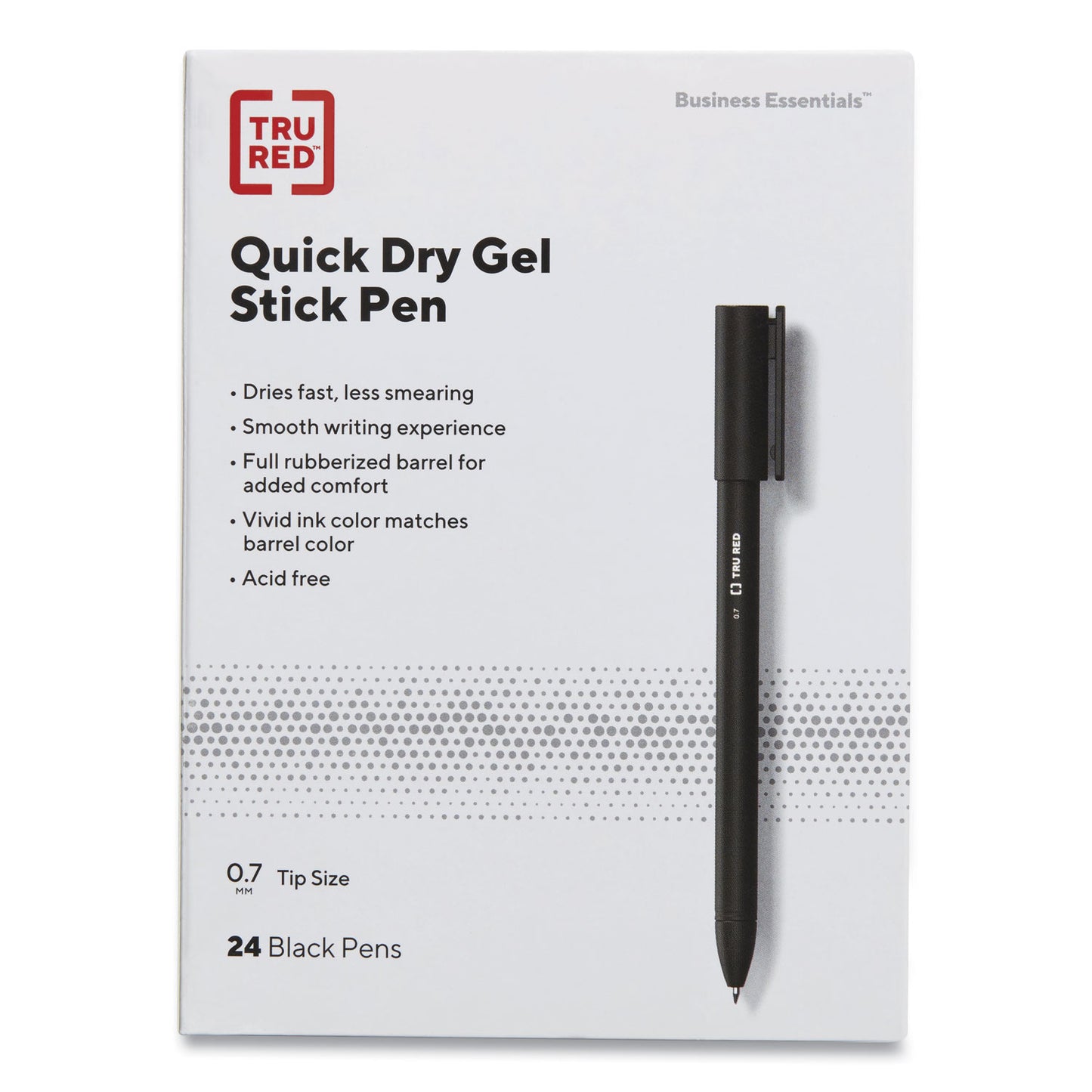 TRU RED Quick Dry Gel Pen, Retractable, Medium 0.7 mm, Black Ink, Black Barrel, 5/Pack (24377035)