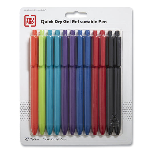 TRU RED Quick Dry Gel Pen, Retractable, Fine 0.5 mm, Assorted Ink and Barrel Colors, 5/Pack (24377041)