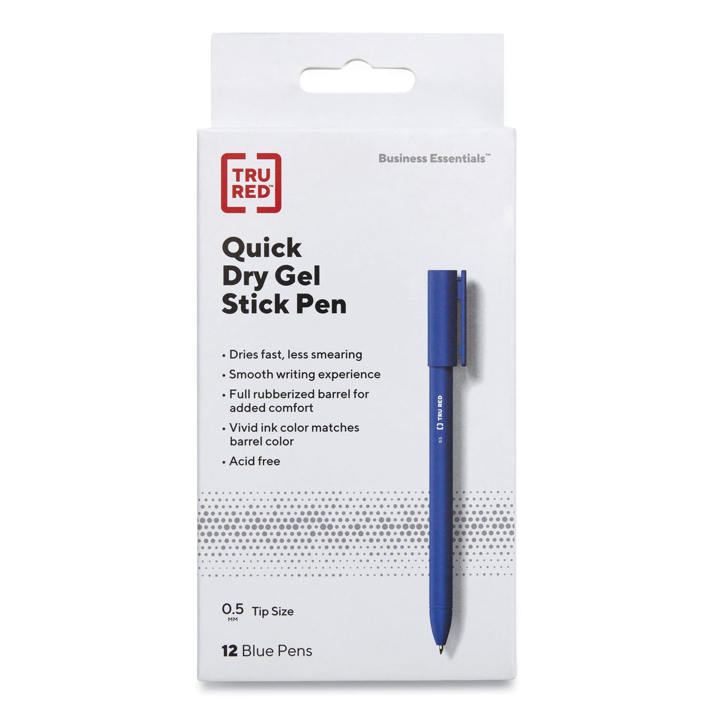 TRU RED Quick Dry Gel Pen, Stick, Fine 0.5 mm, Blue Ink, Blue Barrel, Dozen (24377023)