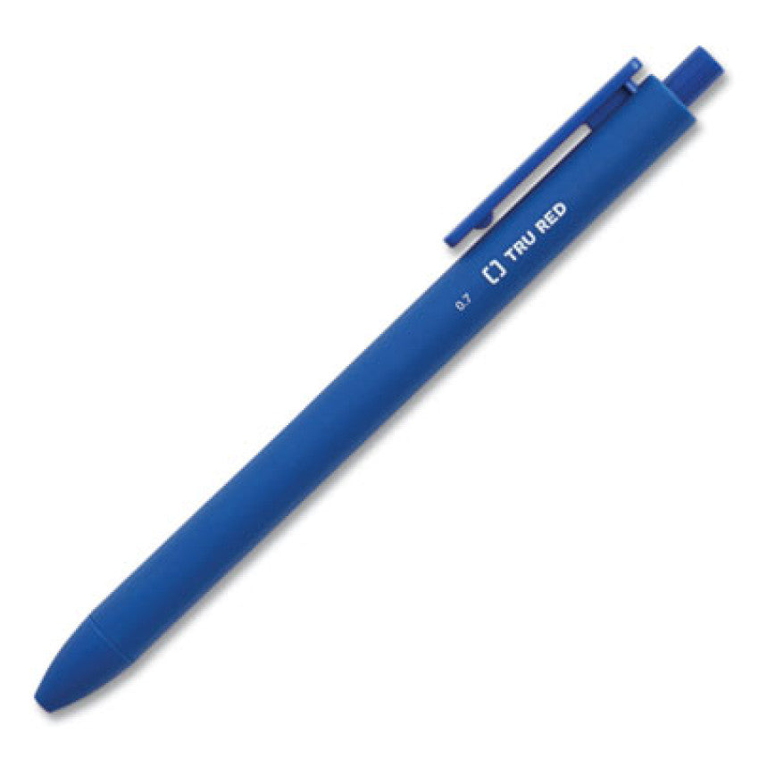 TRU RED Quick Dry Gel Pen, Retractable, Medium 0.7 mm, Blue Ink, Blue Barrel, Dozen (24377029)