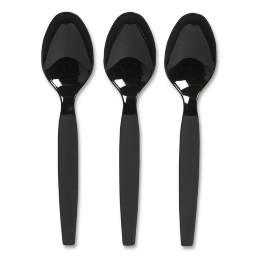 Perk Heavyweight Plastic Cutlery, Teaspoon, Black, 100/Pack (24390993)