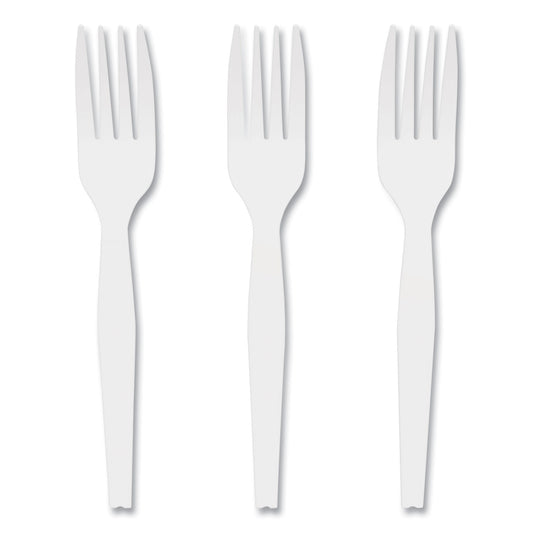 Perk Mediumweight Plastic Cutlery, Fork, White, 1,000/Pack (24390989)