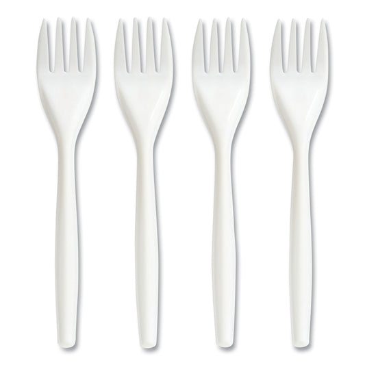 Perk Mediumweight Plastic Cutlery, Fork, White, 300/Pack (24390987)