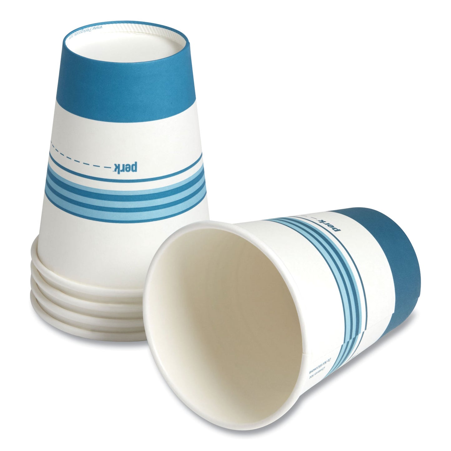 Perk Paper Hot Cups, 12 oz, White/Blue, 50/Pack (24375253)