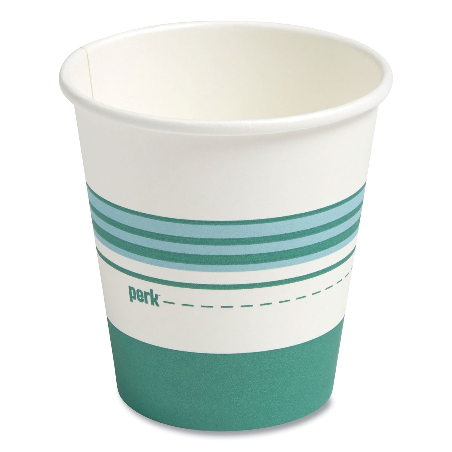 Perk Paper Hot Cups, 10 oz, White/Teal, 50/Pack (24375259)