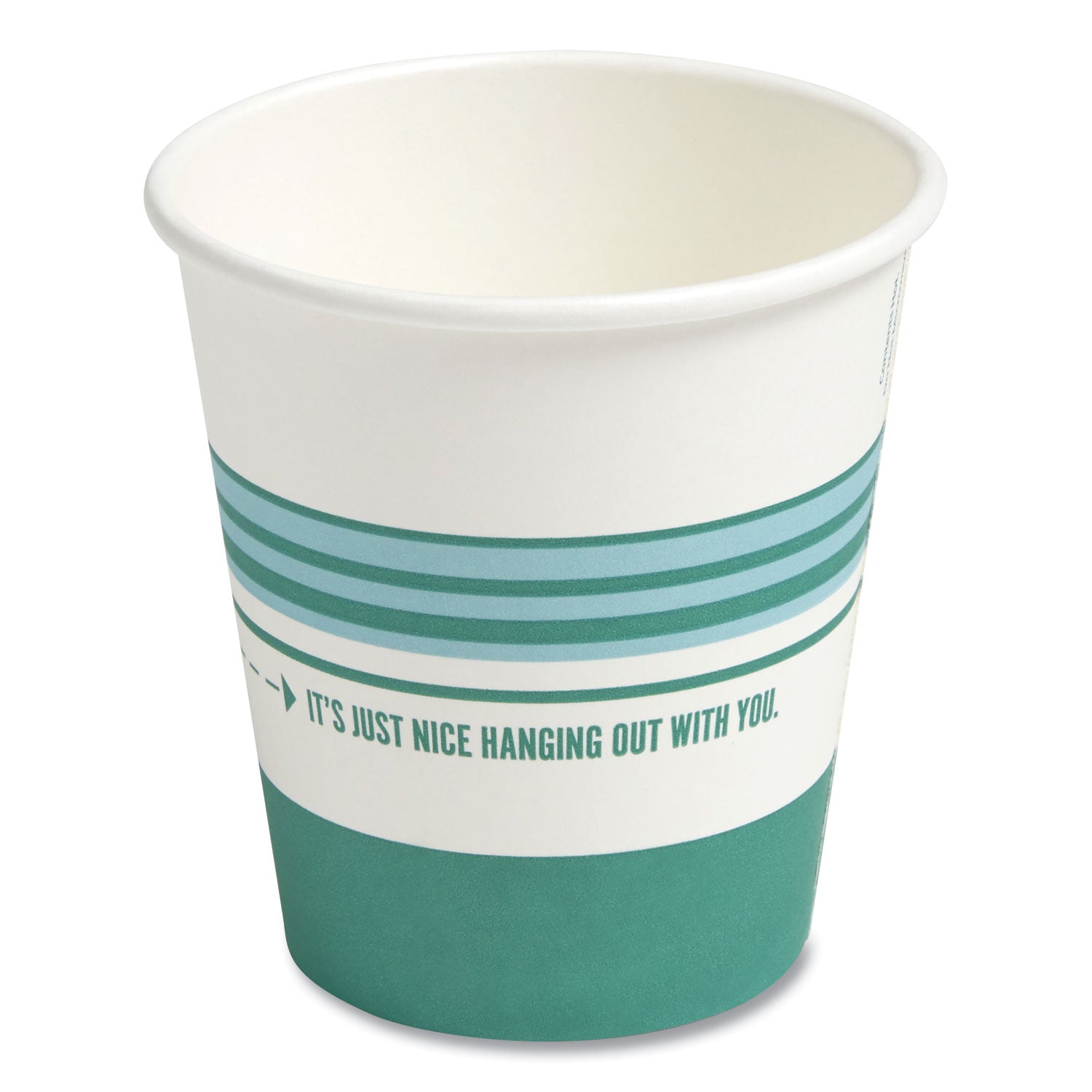 Perk Paper Hot Cups, 10 oz, White/Teal, 50/Pack (24375259)